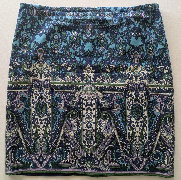 Talbots women's Blue PASLEY Abstract BOHEMIAN Print Mini Skirt Size 14P - Picture 2 of 10